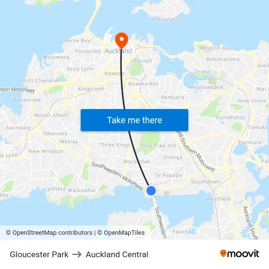 Gloucester Park to Auckland Central map