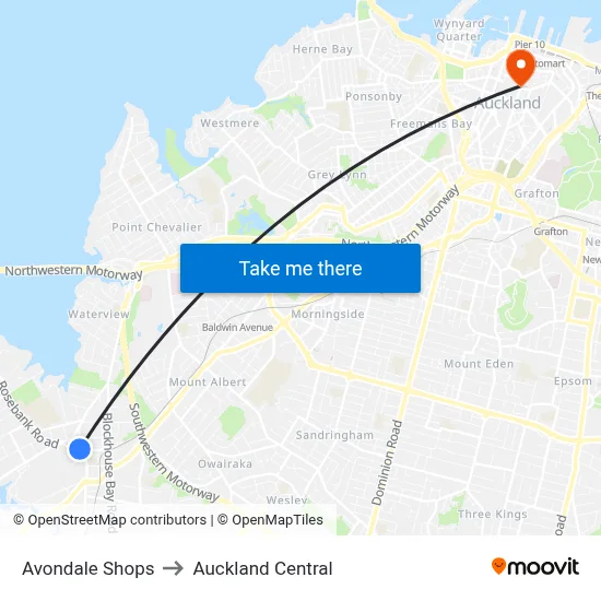 Avondale Shops to Auckland Central map