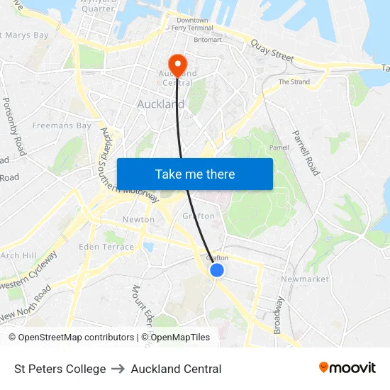 St Peters College to Auckland Central map