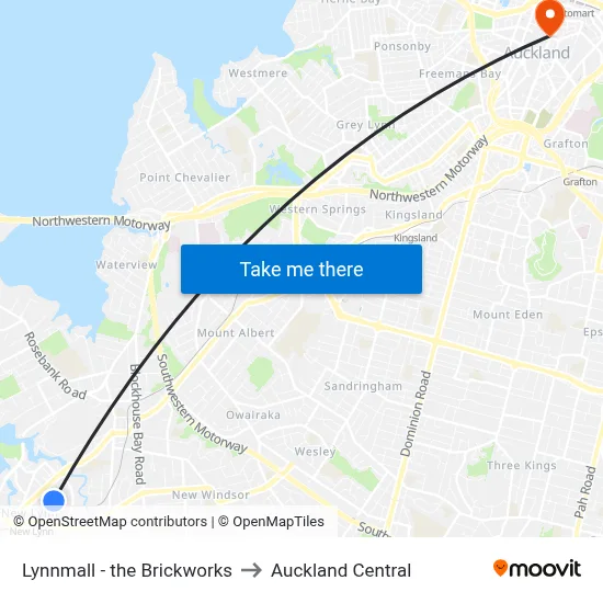 Lynnmall - the Brickworks to Auckland Central map