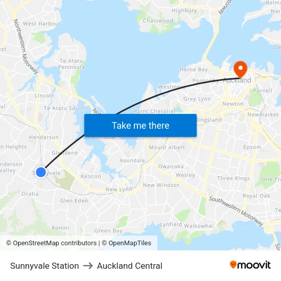 Sunnyvale Station to Auckland Central map