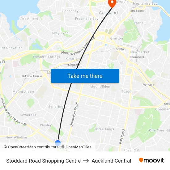 Stoddard Road Shopping Centre to Auckland Central map