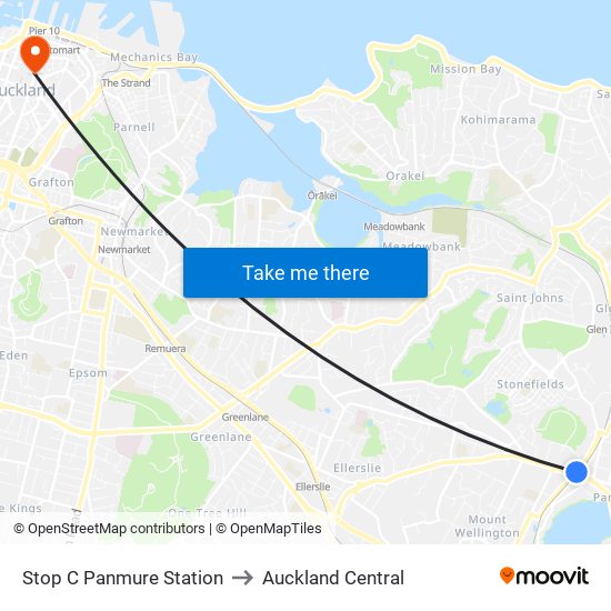 Stop C Panmure Station to Auckland Central map