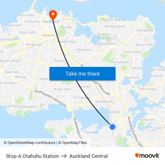 Stop A Otahuhu Station to Auckland Central map