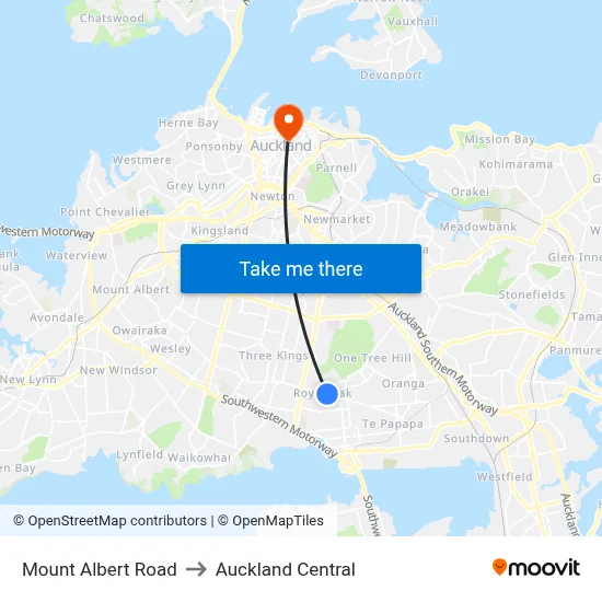 Mount Albert Road to Auckland Central map