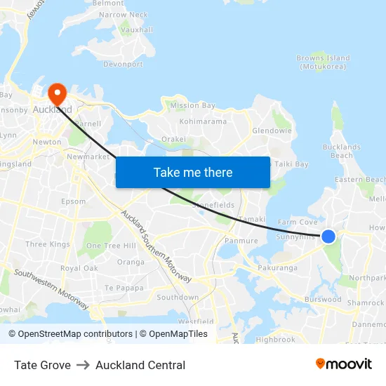Tate Grove to Auckland Central map