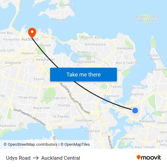 Udys Road to Auckland Central map