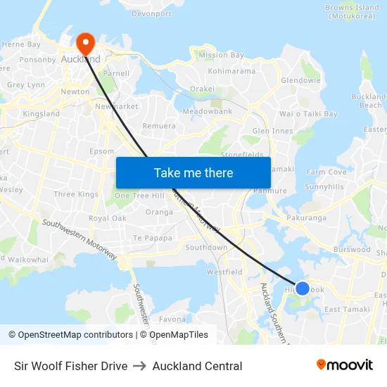 Sir Woolf Fisher Drive to Auckland Central map