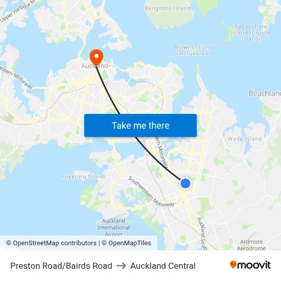 Preston Road/Bairds Road to Auckland Central map