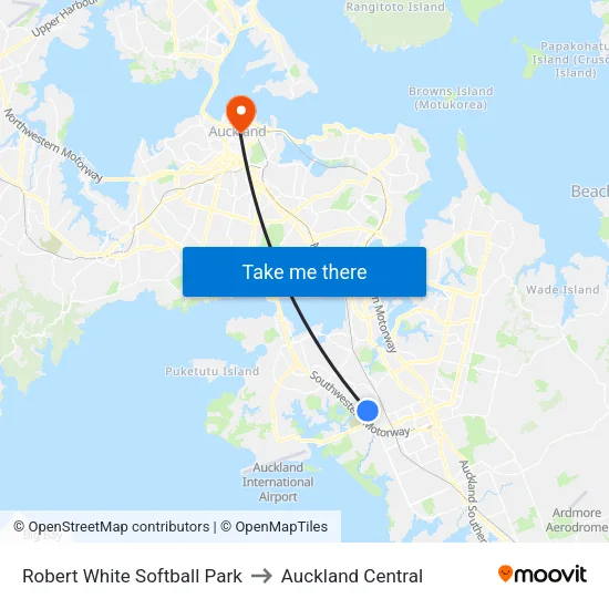 Robert White Softball Park to Auckland Central map