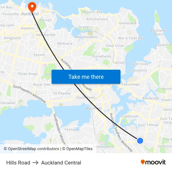Hills Road to Auckland Central map