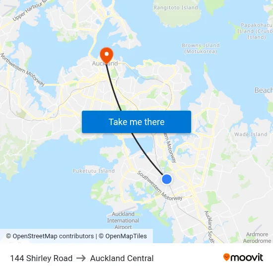 144 Shirley Road to Auckland Central map