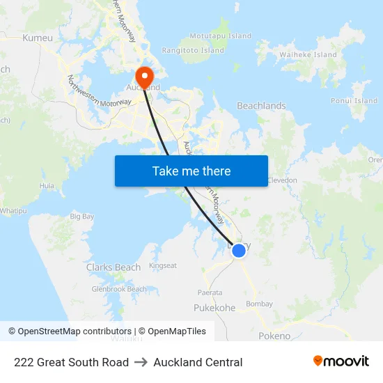 222 Great South Road to Auckland Central map