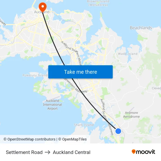 Settlement Road to Auckland Central map