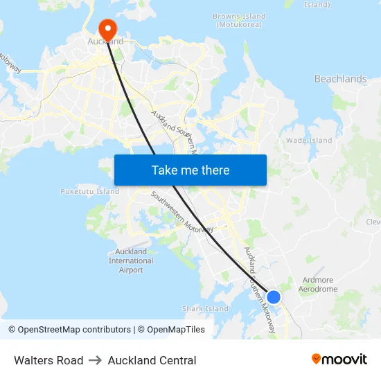 Walters Road to Auckland Central map