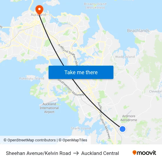 Sheehan Avenue/Kelvin Road to Auckland Central map