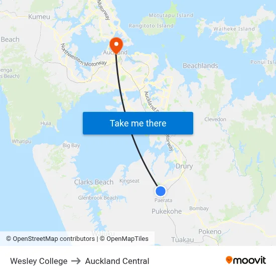 Wesley College to Auckland Central map
