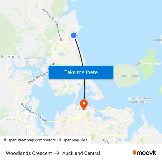 Woodlands Crescent to Auckland Central map