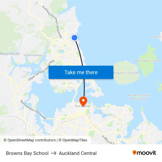 Browns Bay School to Auckland Central map