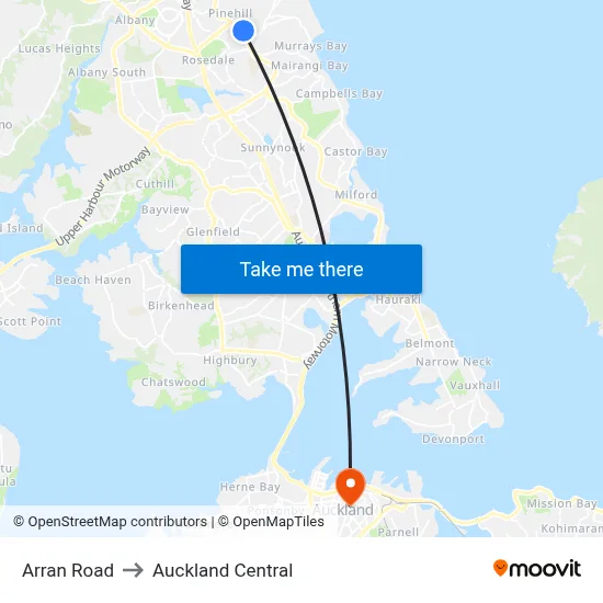 Arran Road to Auckland Central map