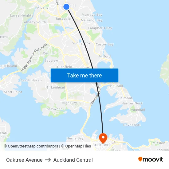 Oaktree Avenue to Auckland Central map