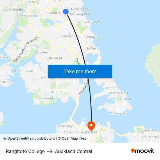 Rangitoto College to Auckland Central map