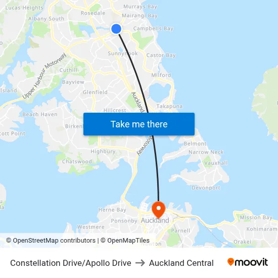 Constellation Drive/Apollo Drive to Auckland Central map