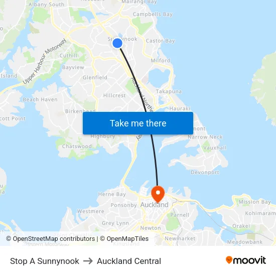 Stop A Sunnynook to Auckland Central map
