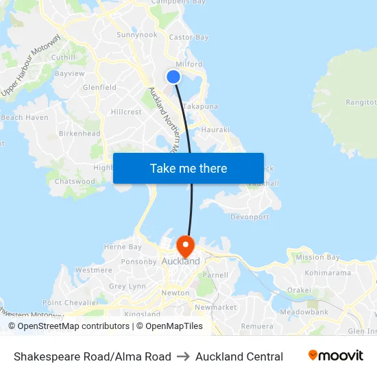 Shakespeare Road/Alma Road to Auckland Central map
