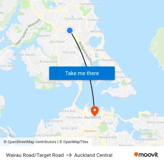 Wairau Road/Target Road to Auckland Central map