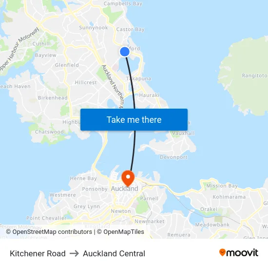 Kitchener Road to Auckland Central map