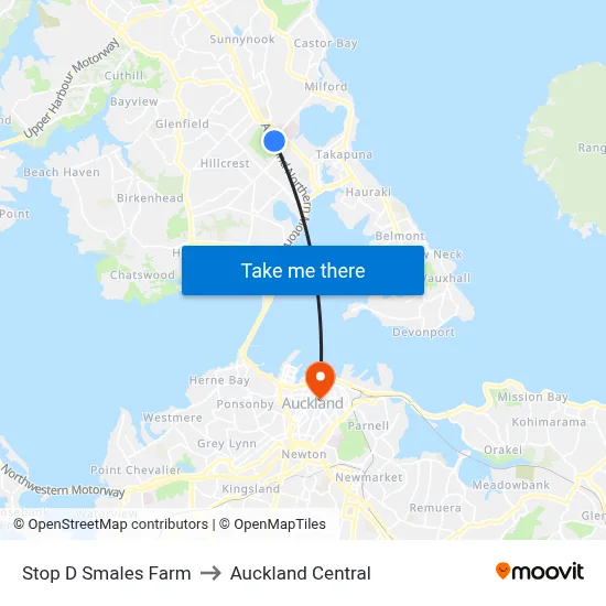 Stop D Smales Farm to Auckland Central map