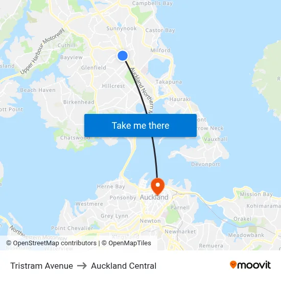 Tristram Avenue to Auckland Central map