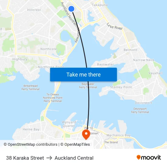 38 Karaka Street to Auckland Central map