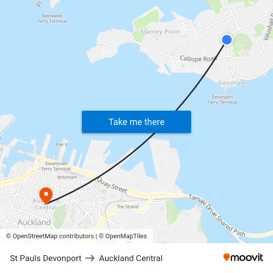 St Pauls Devonport to Auckland Central map