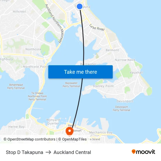 Stop D Takapuna to Auckland Central map