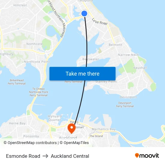 Esmonde Road to Auckland Central map