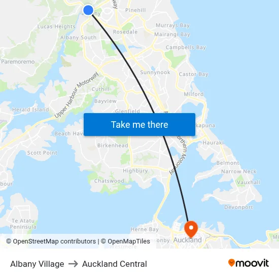 Albany Village to Auckland Central map