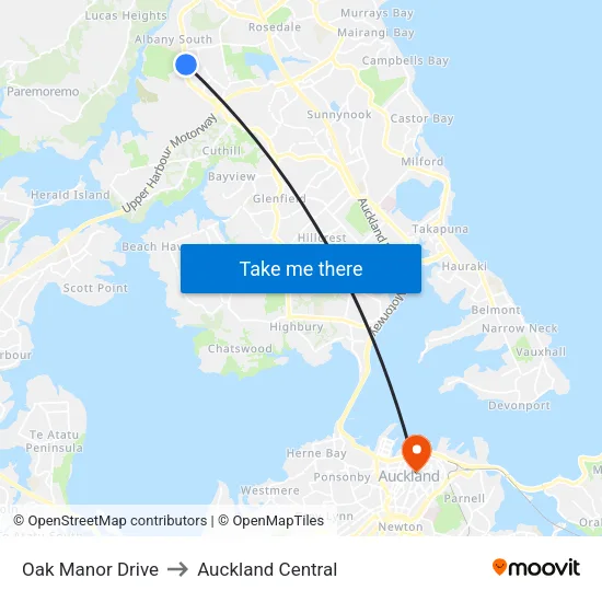 Oak Manor Drive to Auckland Central map