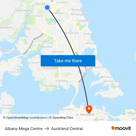 Albany Mega Centre to Auckland Central map
