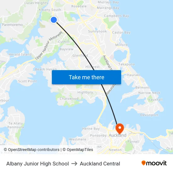 Albany Junior High School to Auckland Central map