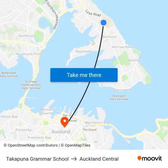 Takapuna Grammar School to Auckland Central map
