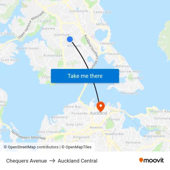 Chequers Avenue to Auckland Central map