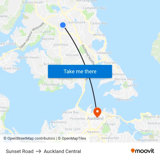 Sunset Road to Auckland Central map