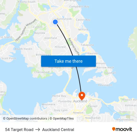 54 Target Road to Auckland Central map
