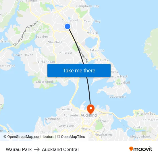 Wairau Park to Auckland Central map