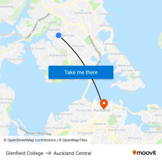 Glenfield College to Auckland Central map