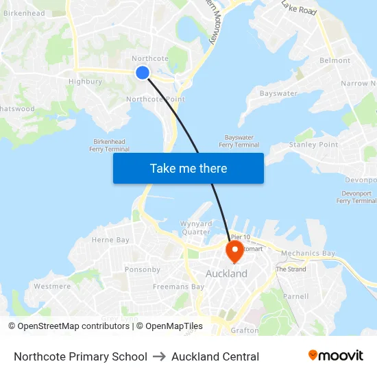 Northcote Primary School to Auckland Central map