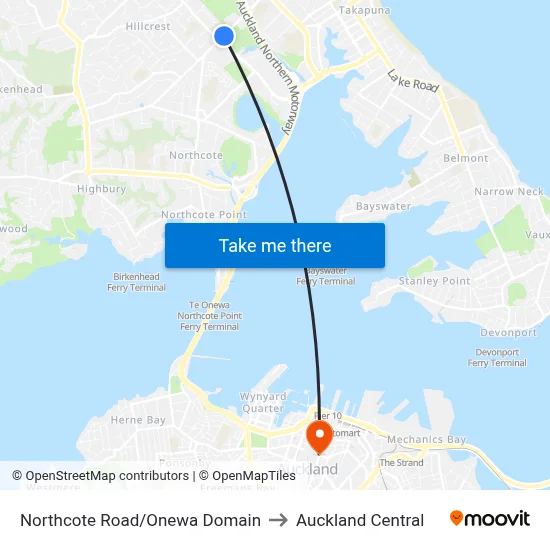 Northcote Road/Onewa Domain to Auckland Central map