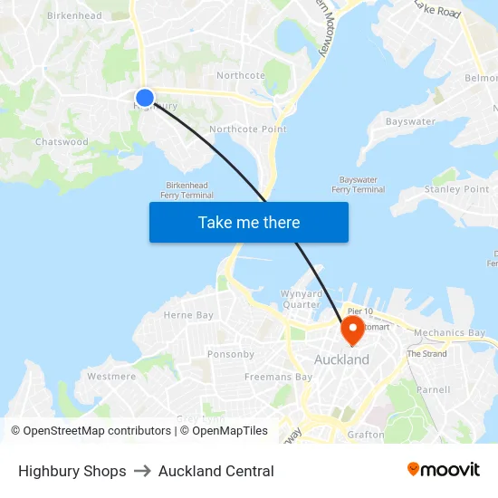 Highbury Shops to Auckland Central map
